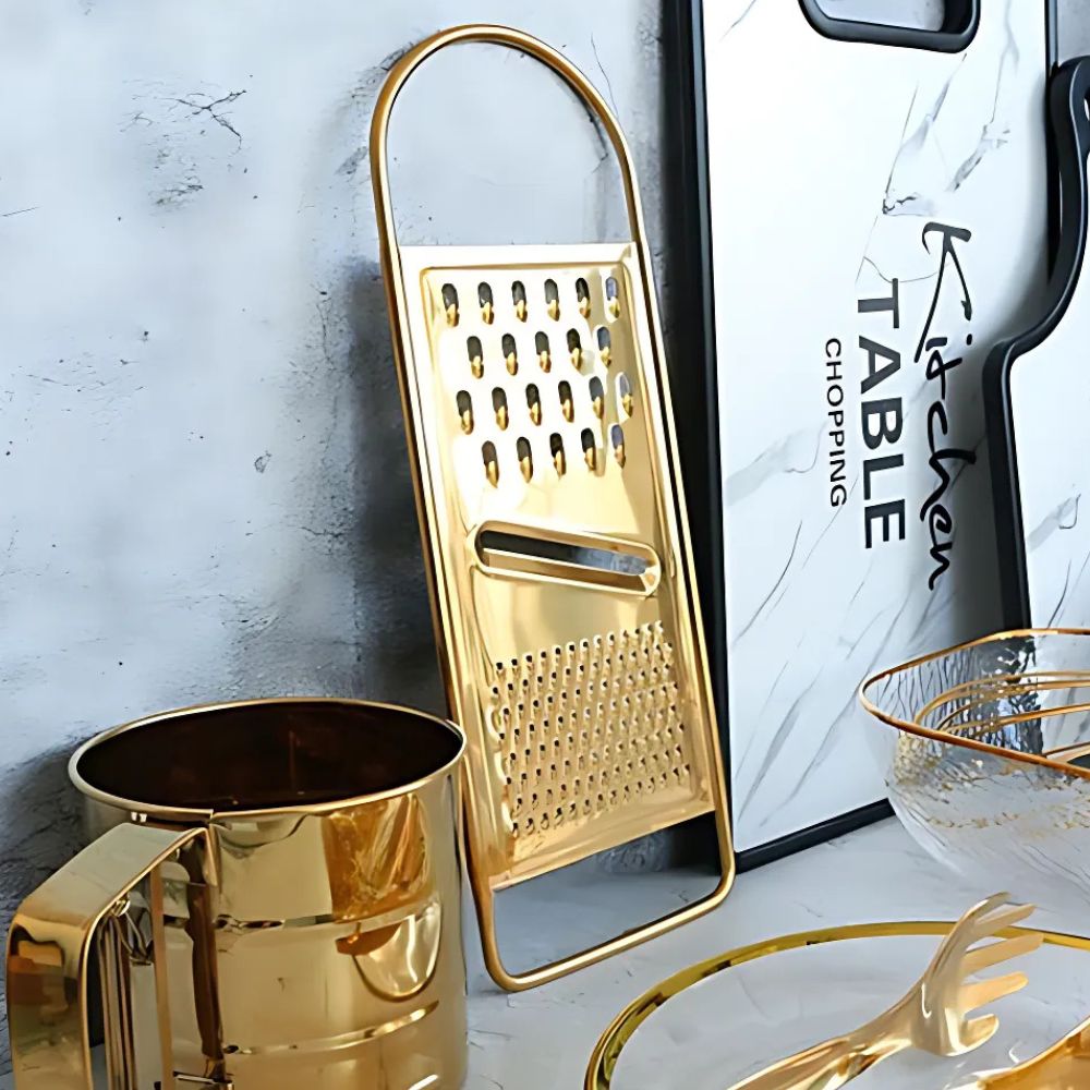 Golden Stainless Steel Grater with Three Grating Surfaces