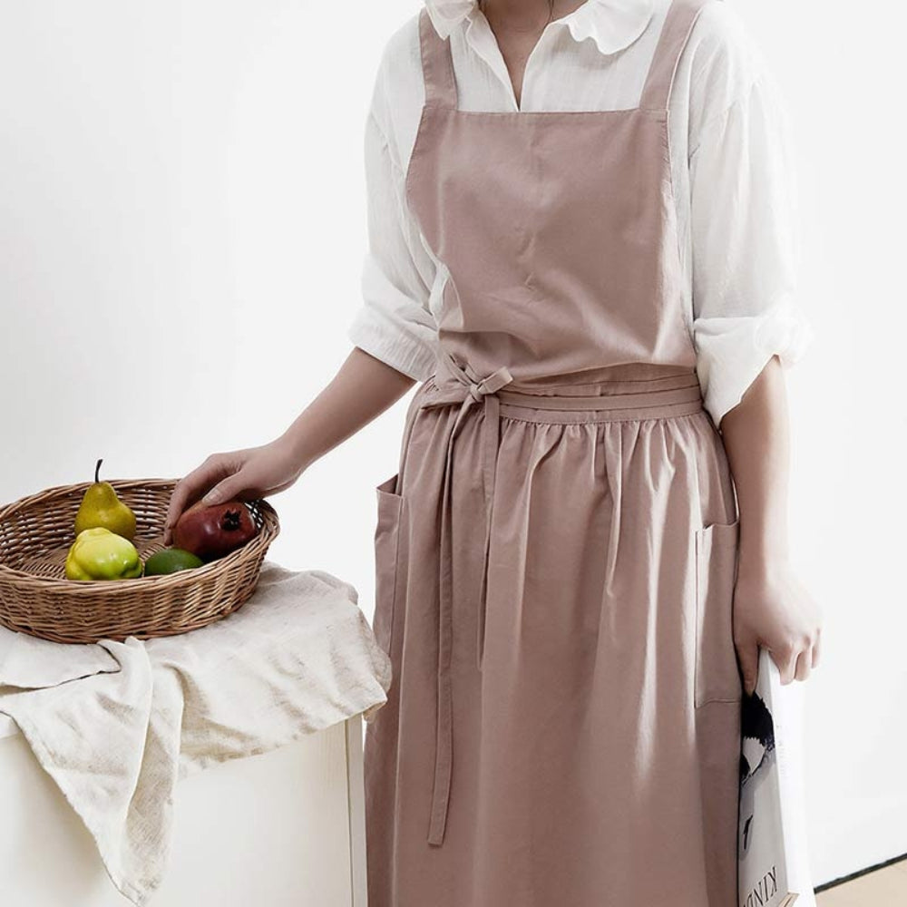 Cotton Cross-Back Apron with Pockets