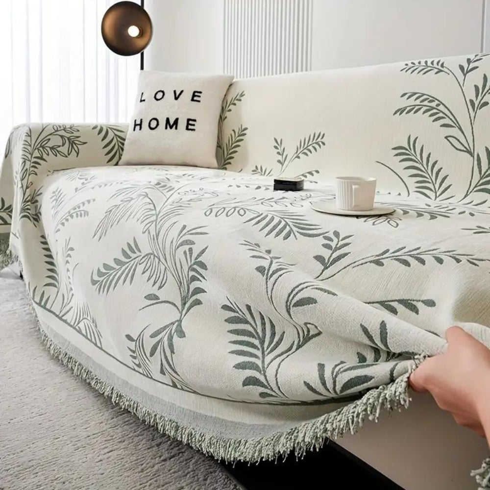 Chenille Sofa Cover with Tassels - Soft, Stain-Resistant Fabric