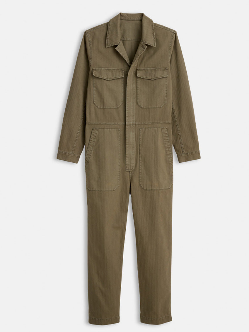 Men's Slim Fit Military Zip Jumpsuit in Cotton Herringbone