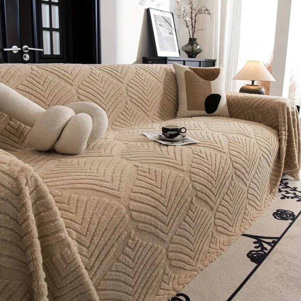 Herringbone Leaf Fleece Sofa Cover for 2-4 Seat Sofas
