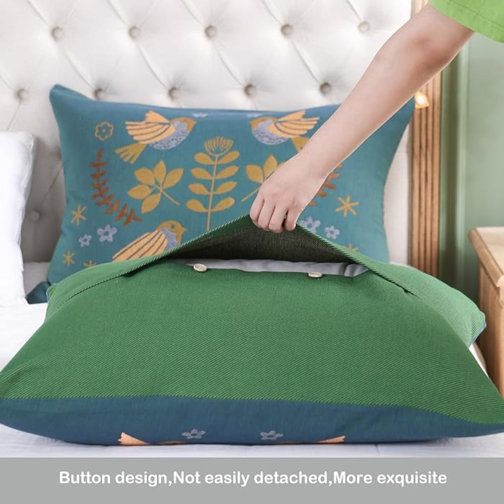 Scandinavian Cotton Gauze Pillowcases with Floral Bird Design