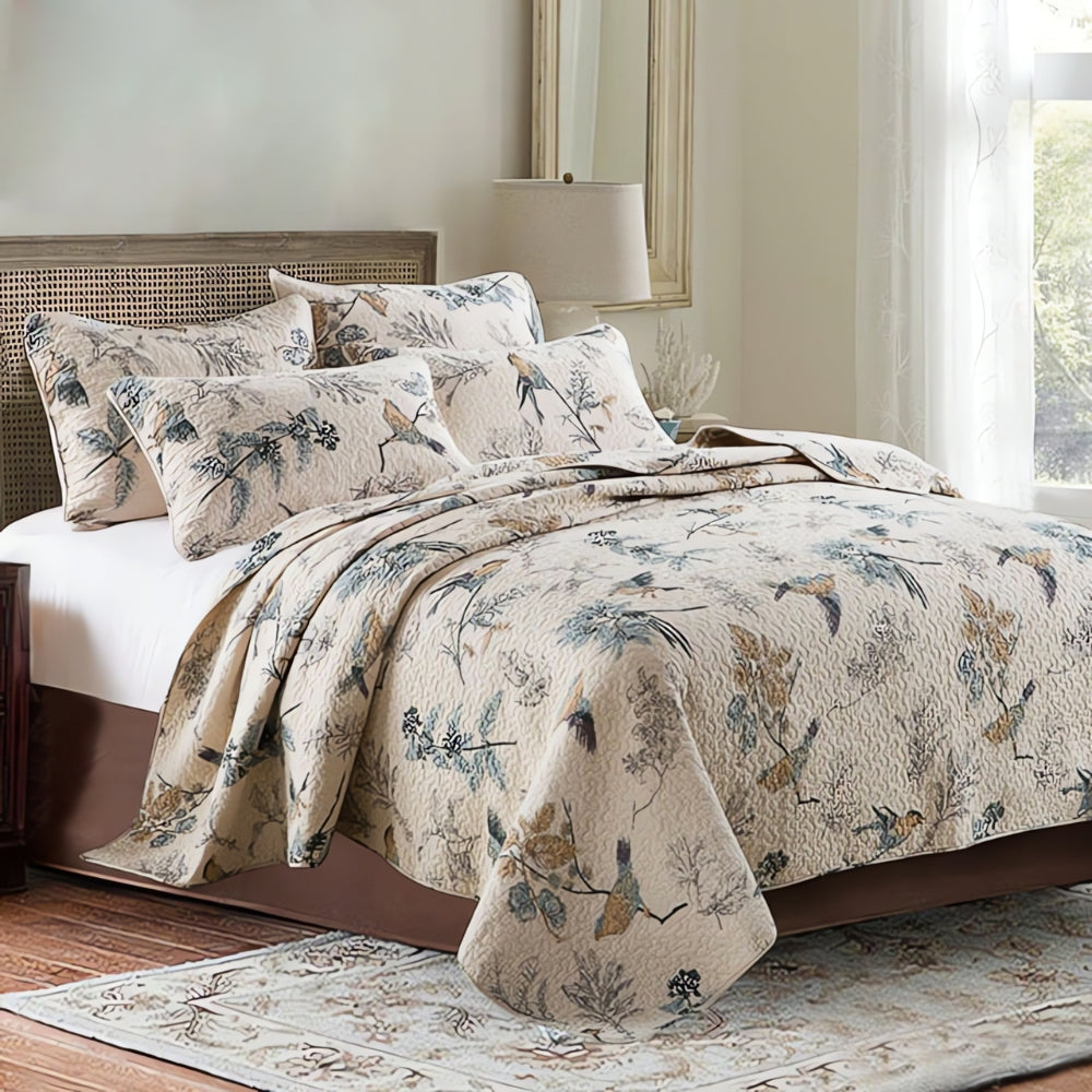 Luxury Floral Print Microfiber Coverlet Set