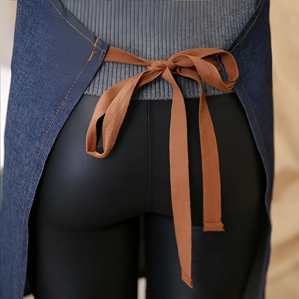 Adjustable Blue Denim Chef Apron with Front Pocket