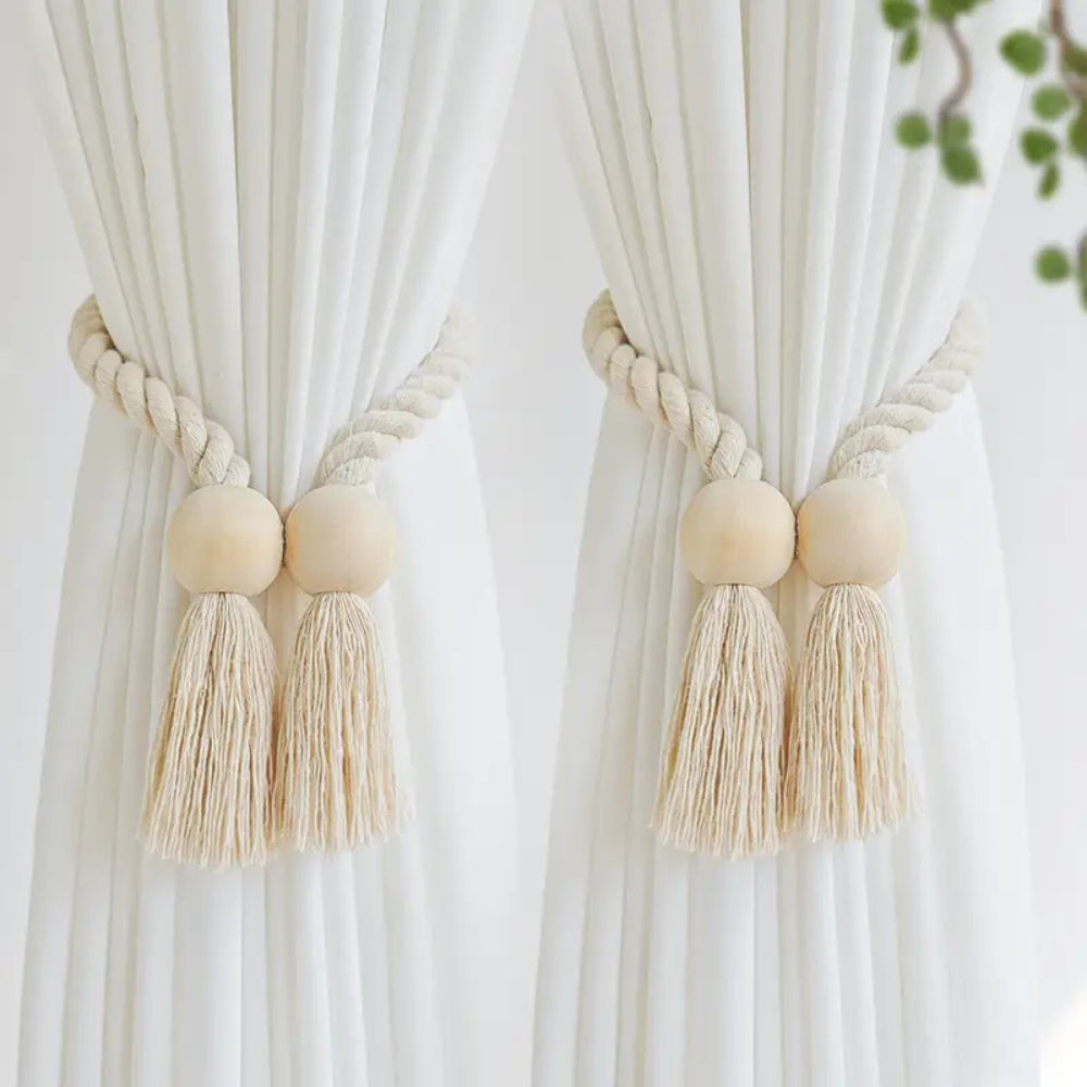 Wooden Bead Tassel Curtain Tie-Back Set