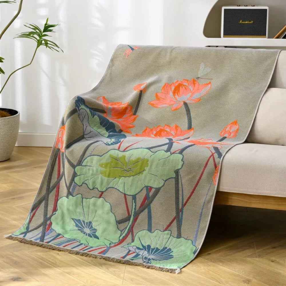 Rustic Lotus Design Cotton Bath Towel