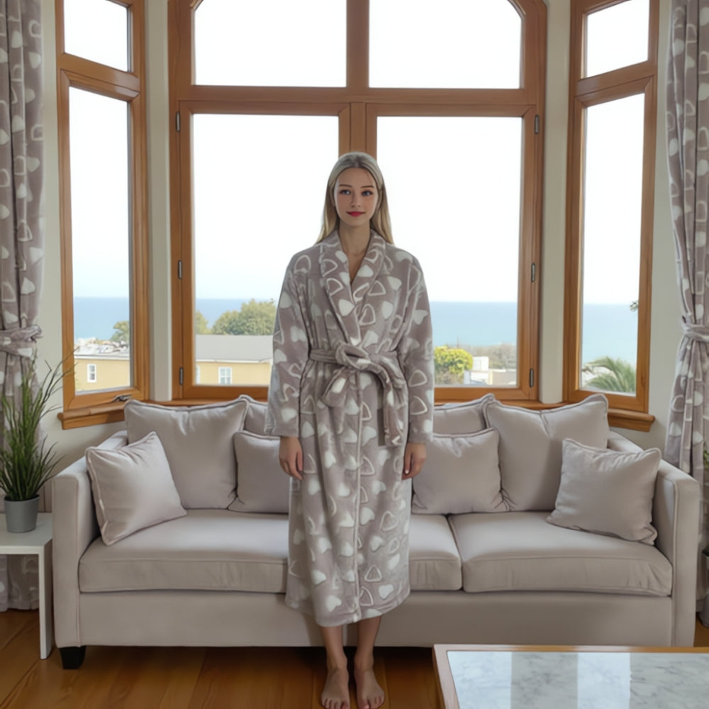 Plush Fleece Bathrobe with Shawl Collar and Pockets