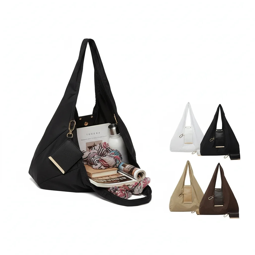 Foldable Keychain Tote Bag with Nylon and Leather Accents