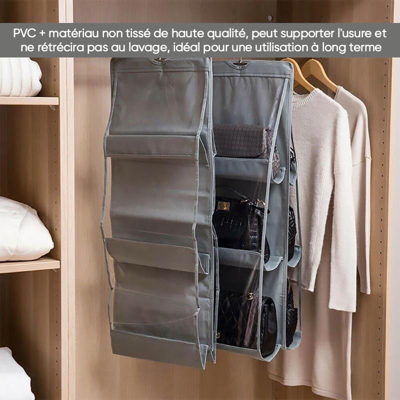 Double-Sided Foldable Wardrobe Organizer with Transparent Pockets