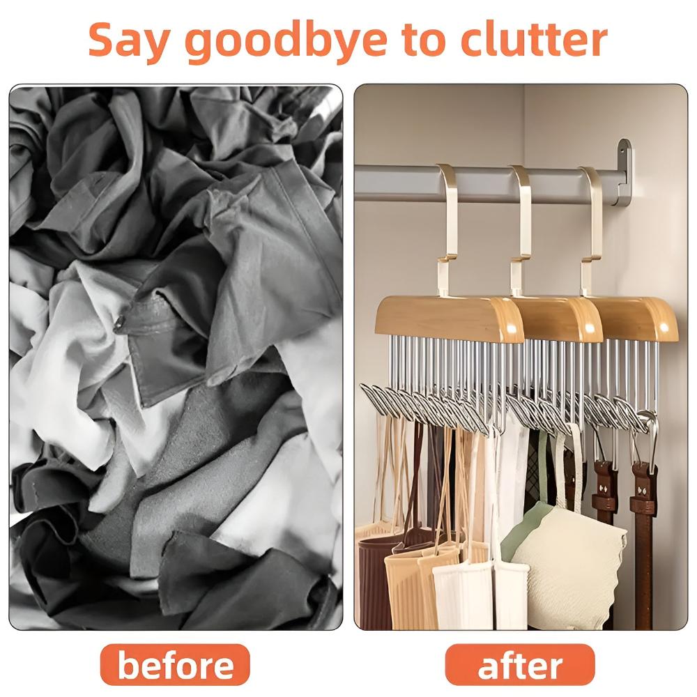 360° Rotating Wood Space Saver Rack with 8 Hooks