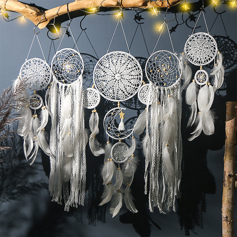 Moon and Stars Dream Catcher Set with Photo Clip String - 5 Piece Boho Decor