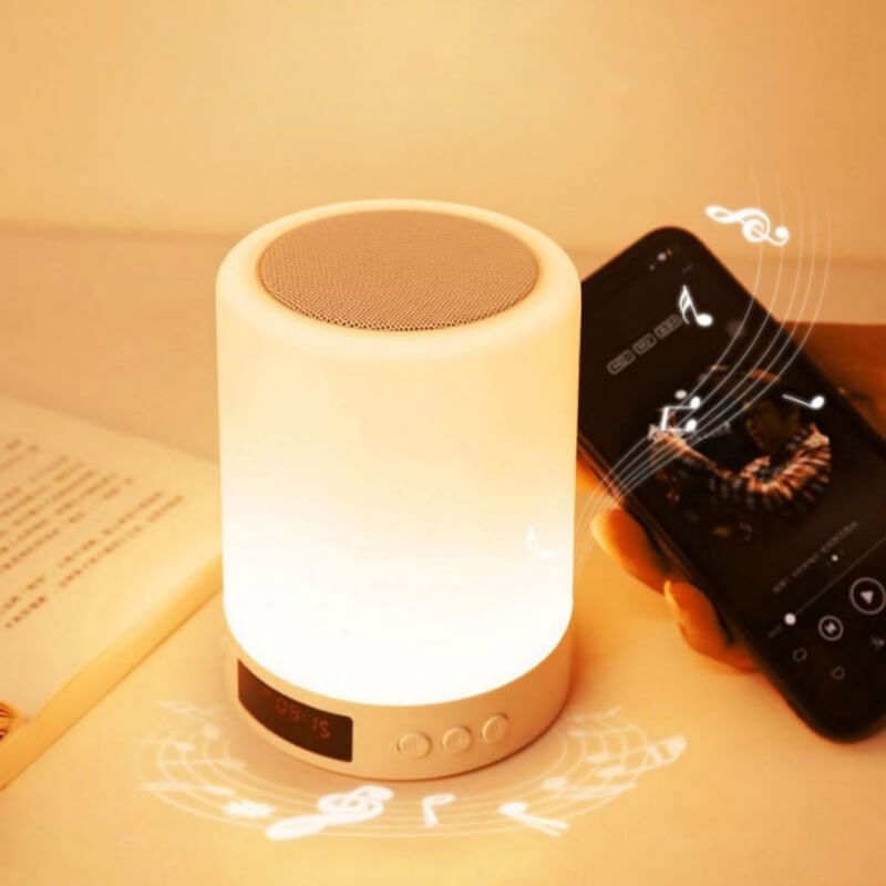 Bluetooth Speaker with Colorful LED Table Lamp and Alarm Clock