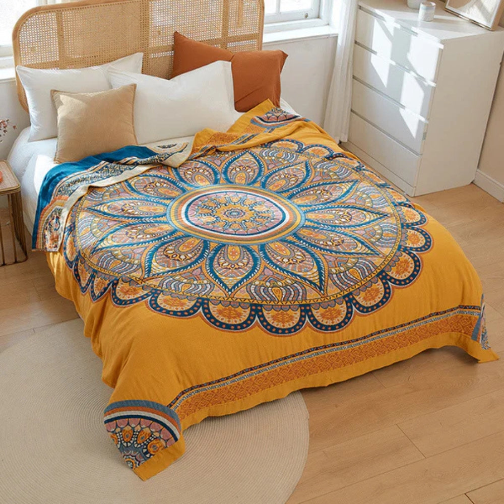 Reversible Bohemian Lotus Cotton Blanket
