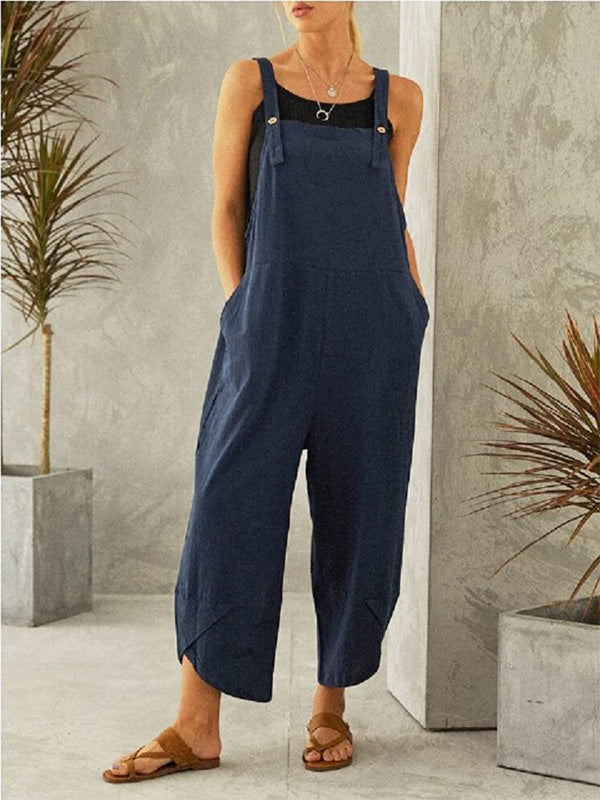 Sleeveless Buttoned Women's Casual Jumpsuit with Pockets
