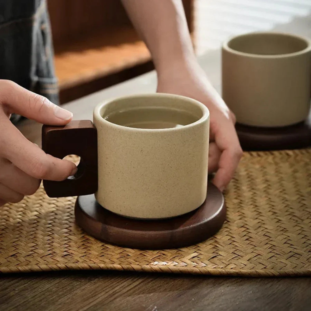 Modern Ceramic Mug with Wooden Handle