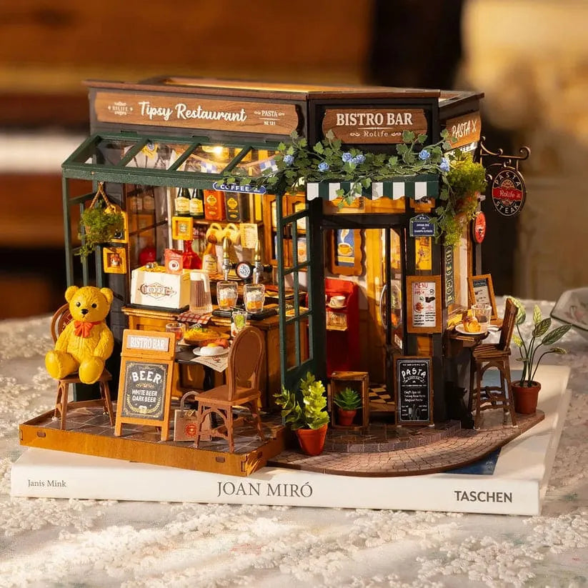 DIY Corner Café Book Nook Kit with Warm Lights and Pastry Shelves