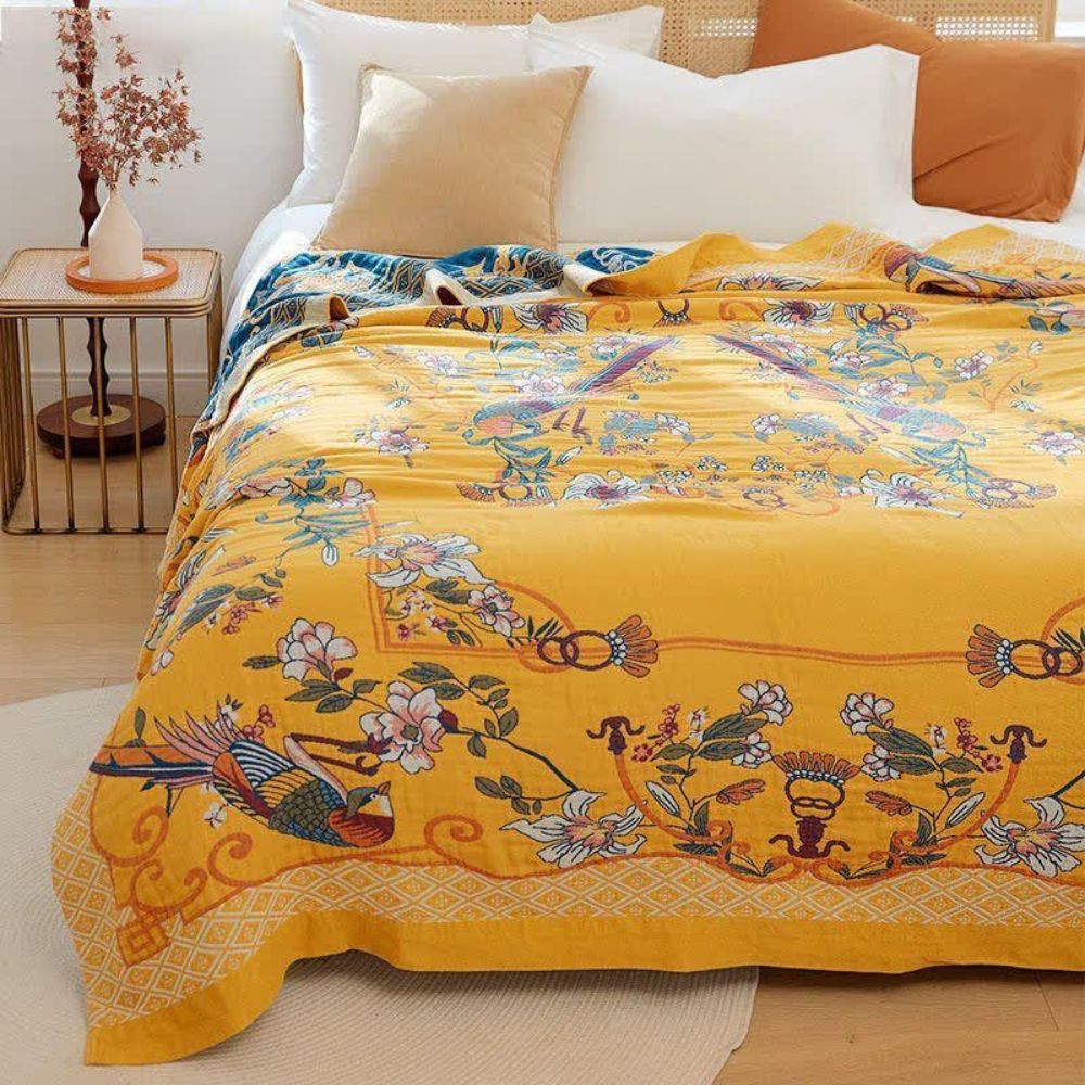 Ethereal Floral Bird Cotton Blanket