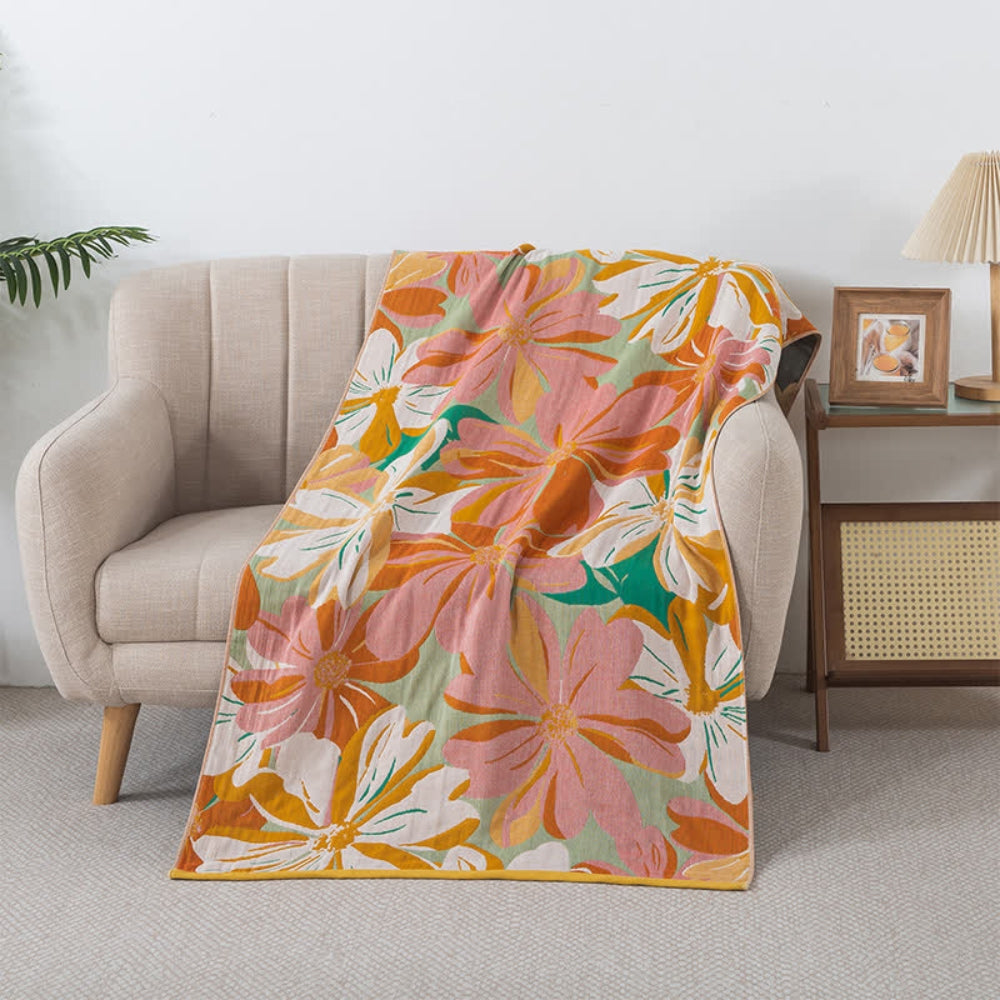 Breathable Cotton Gauze Towel in Floral Design