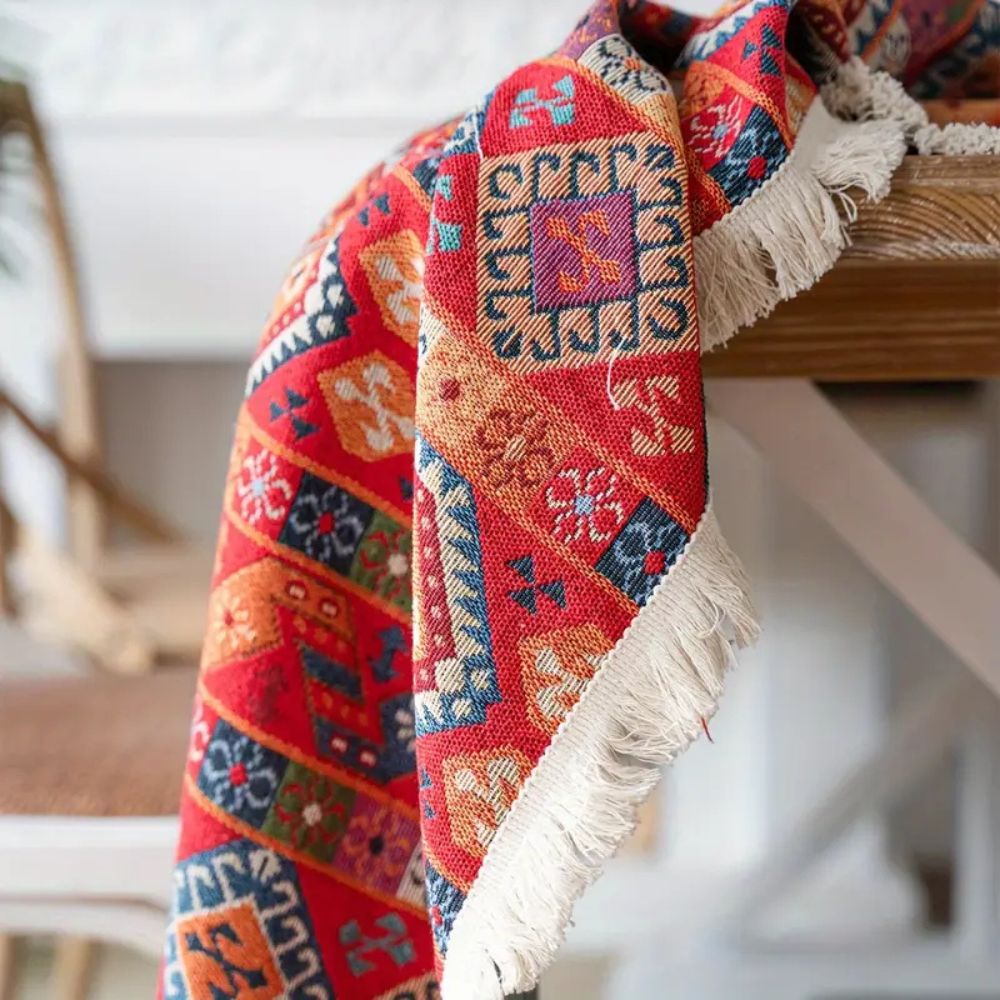 Bohemian Jacquard Tablecloth with Fringe Accents