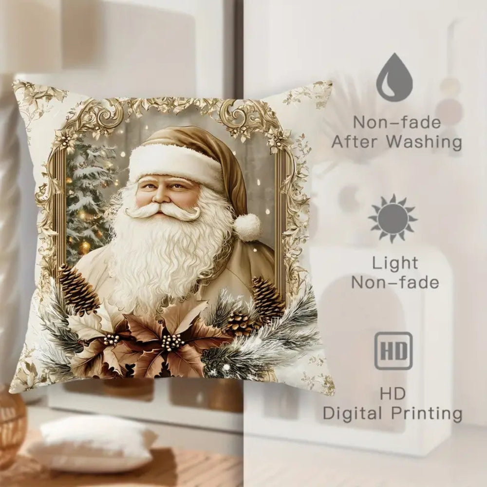 Golden Velvet Christmas Cushion Covers with Santa and Deer Designs