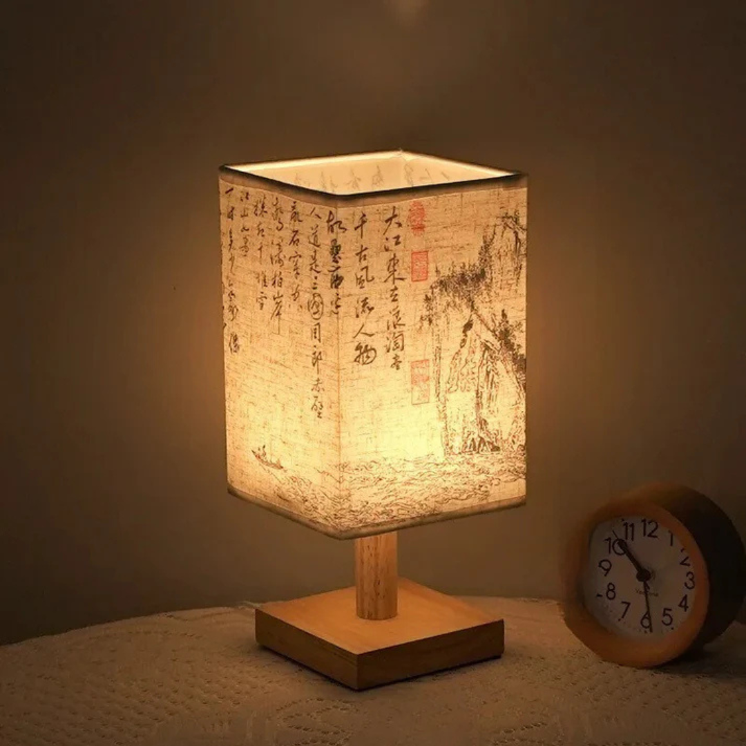 Modern LED Table Lamp with Wood and Fabric Design