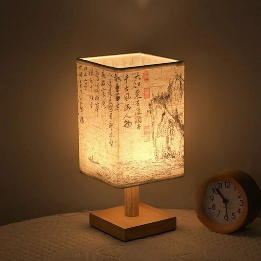 Modern LED Table Lamp with Wood and Fabric Design