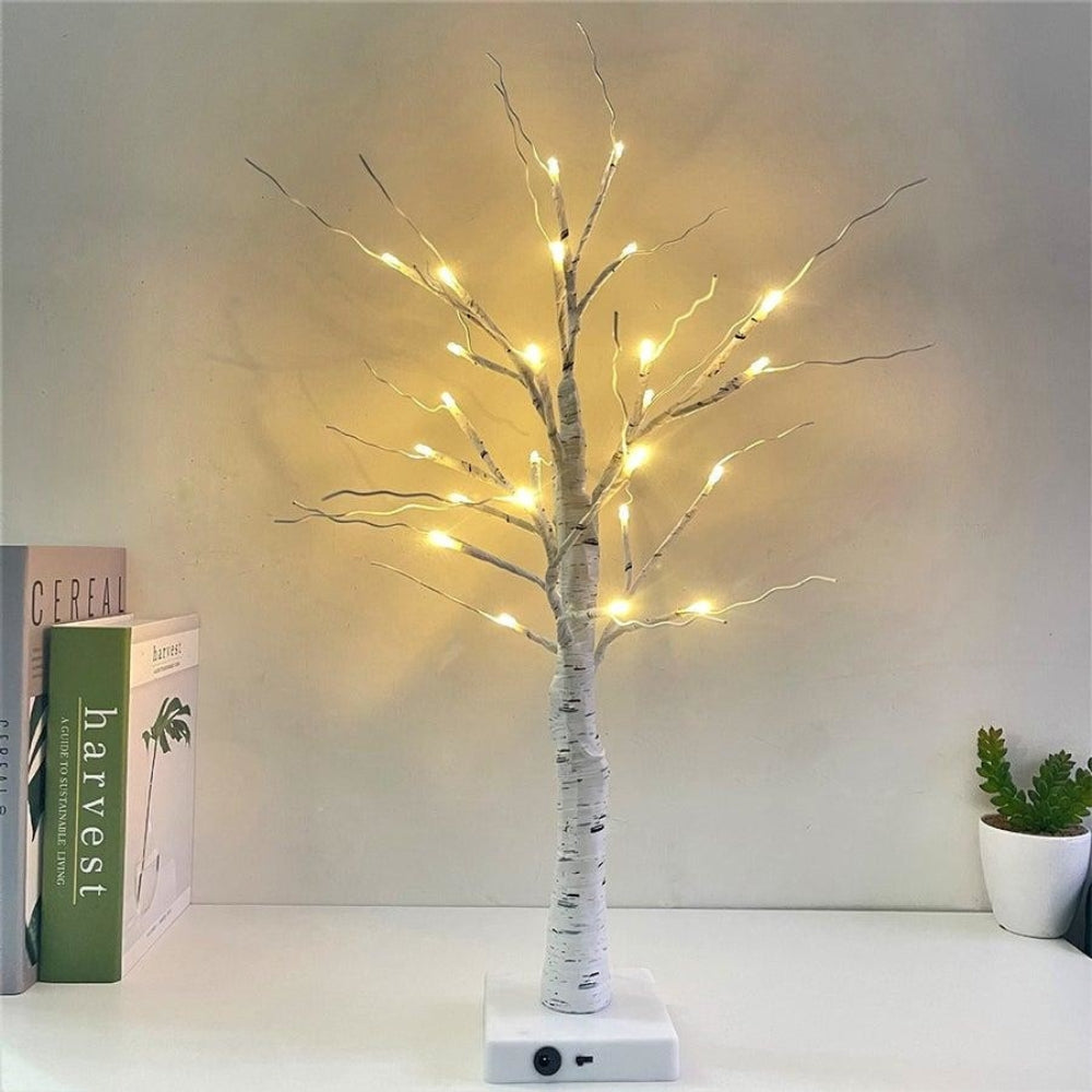Lighted White Birch Tree Decor with USB and Battery Power