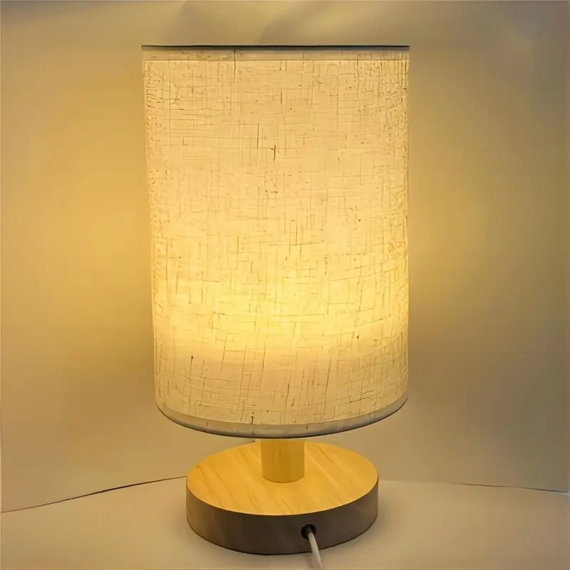 Minimalist Wooden Base Table Lamp with Fabric Shade