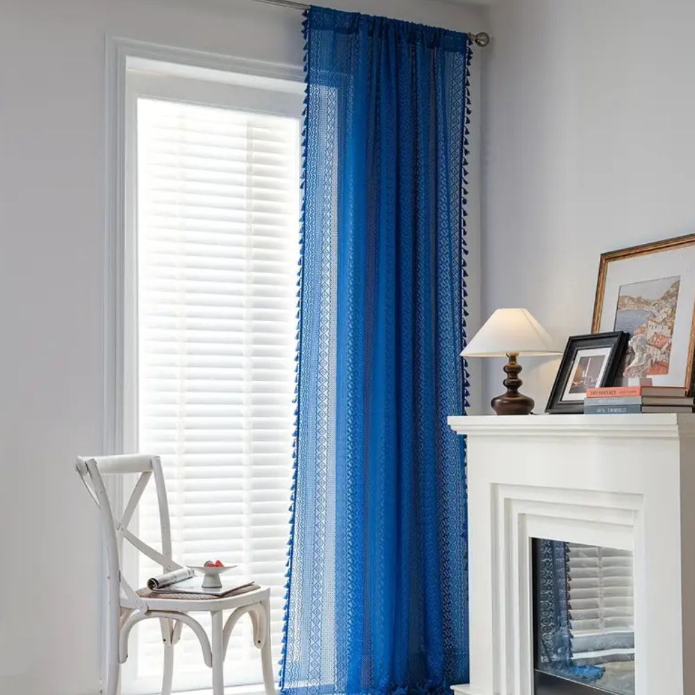 Crochet Lace Tassel Light Filtering Curtain