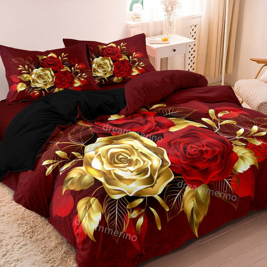 Romantic Red Rose Microfiber Duvet Cover Set
