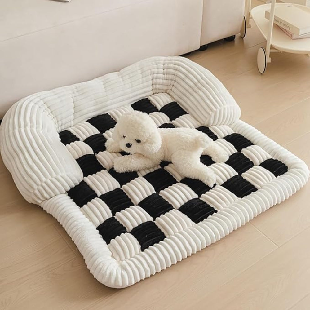 Checkered Plaid Dog Sofa Bed with Non-Slip Bottom