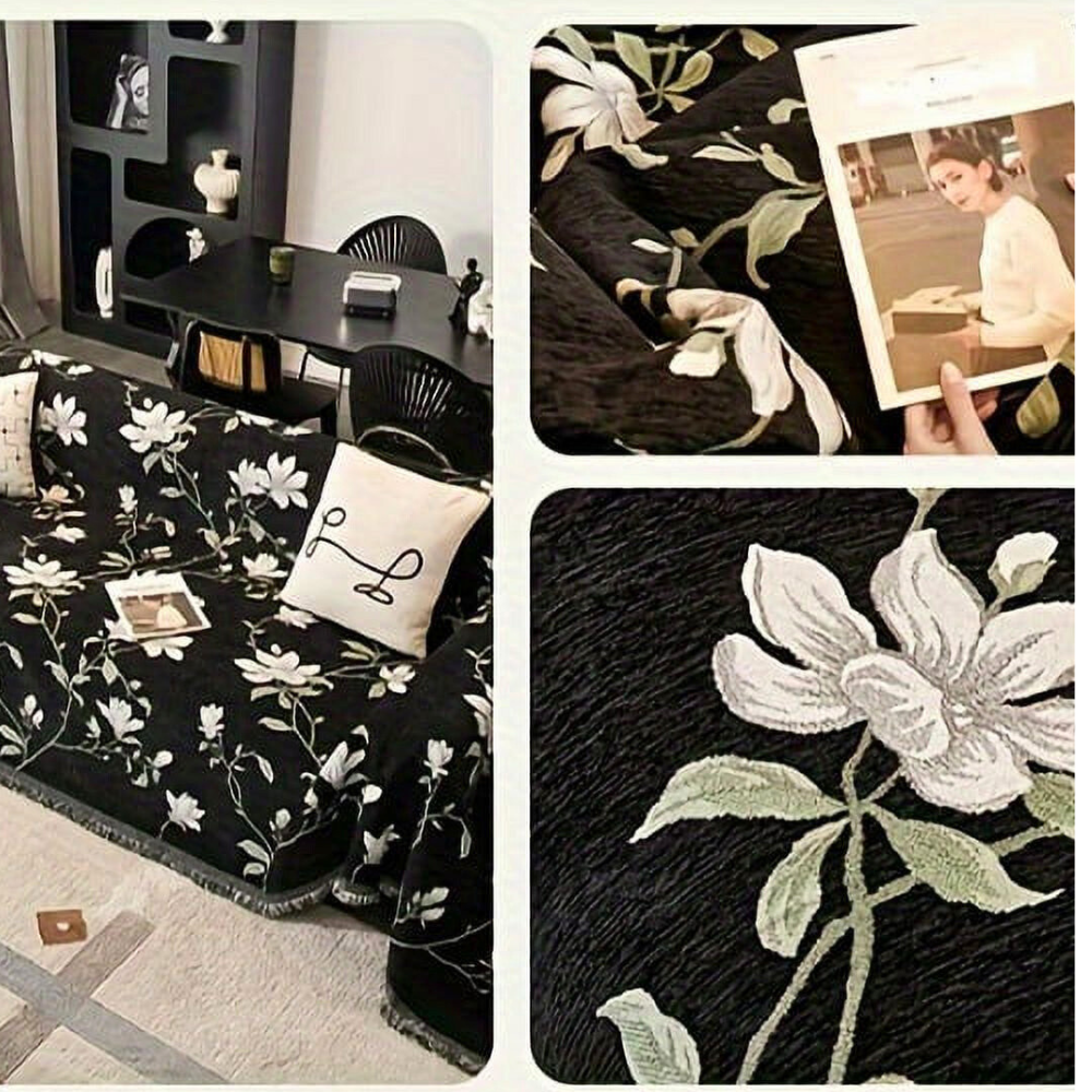 Vintage Floral Chenille Sofa Protector with Tassels