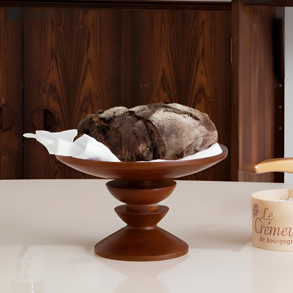Hand-Polished Cherry Wood Pedestal Tray