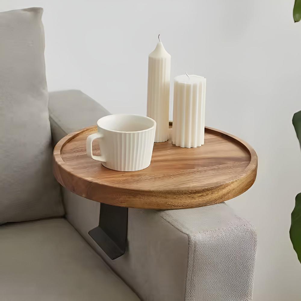 Walnut Clip-On Sofa Armrest Tray