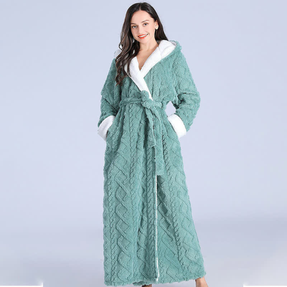 Plush Long Hooded Bathrobe with Pockets