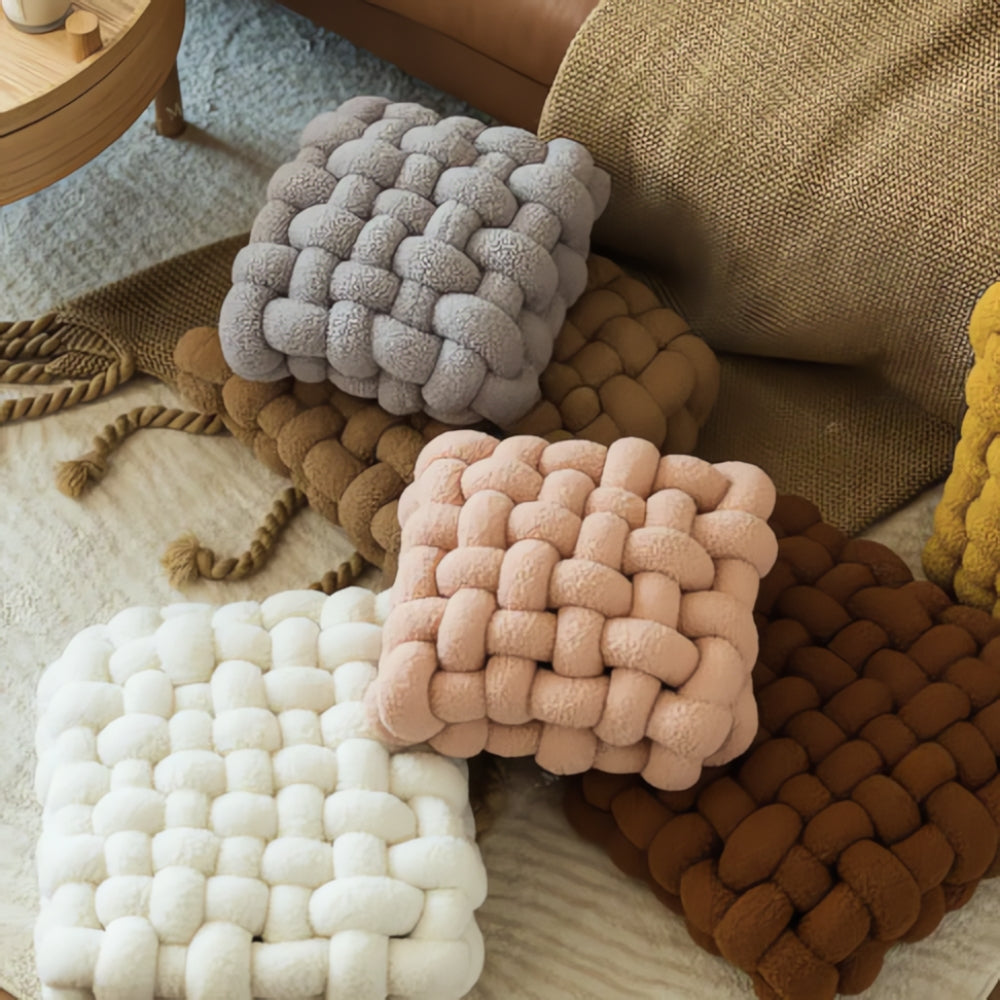 Plush Woven Knot Boucle Cushion in Soft Lamb Velvet
