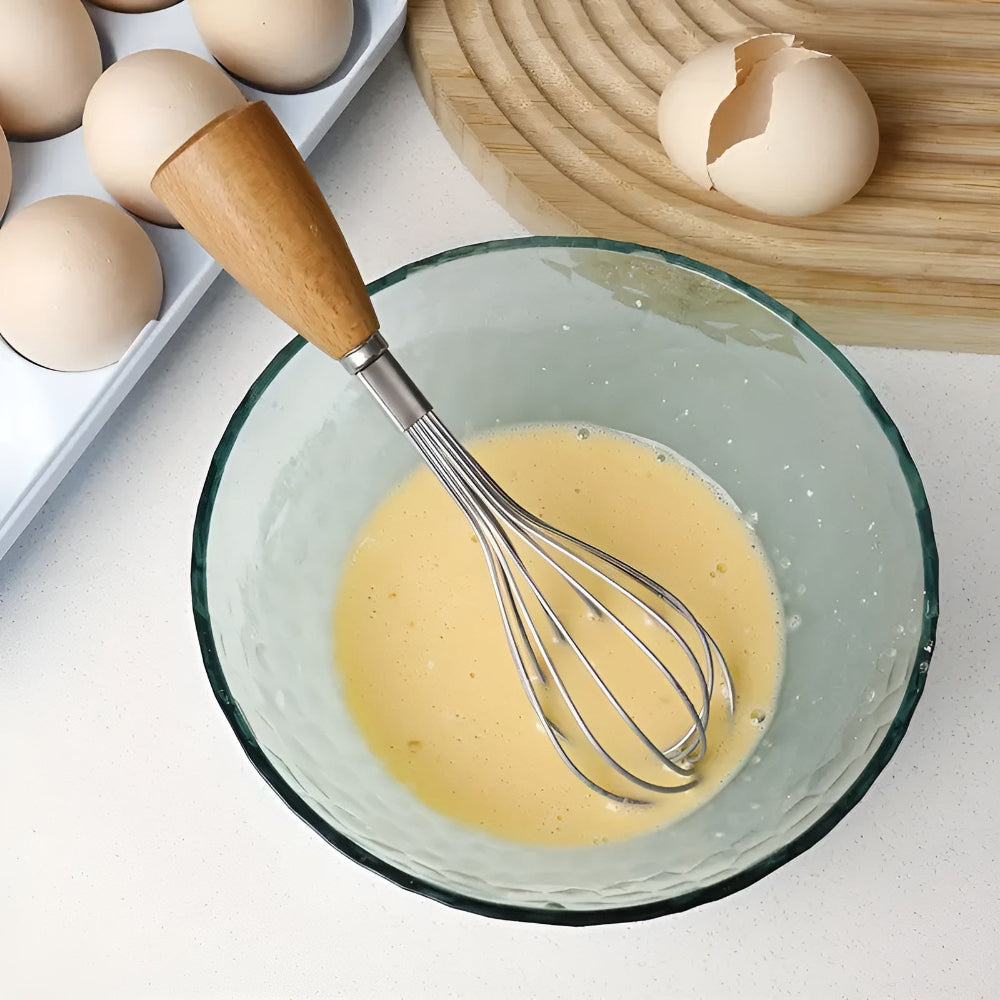 Mini Stainless Steel Whisk with Ergonomic Wooden Handle