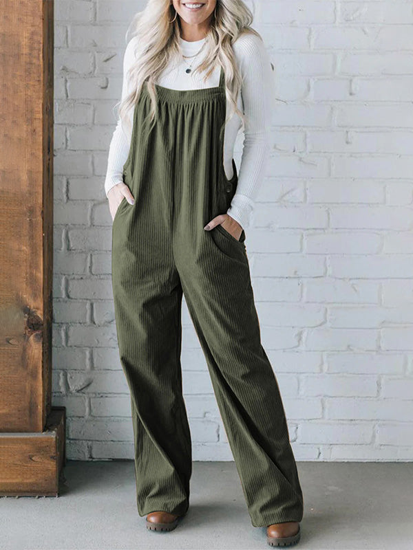 Cozy Ribbed Corduroy Loose Fit Overalls with Adjustable Straps