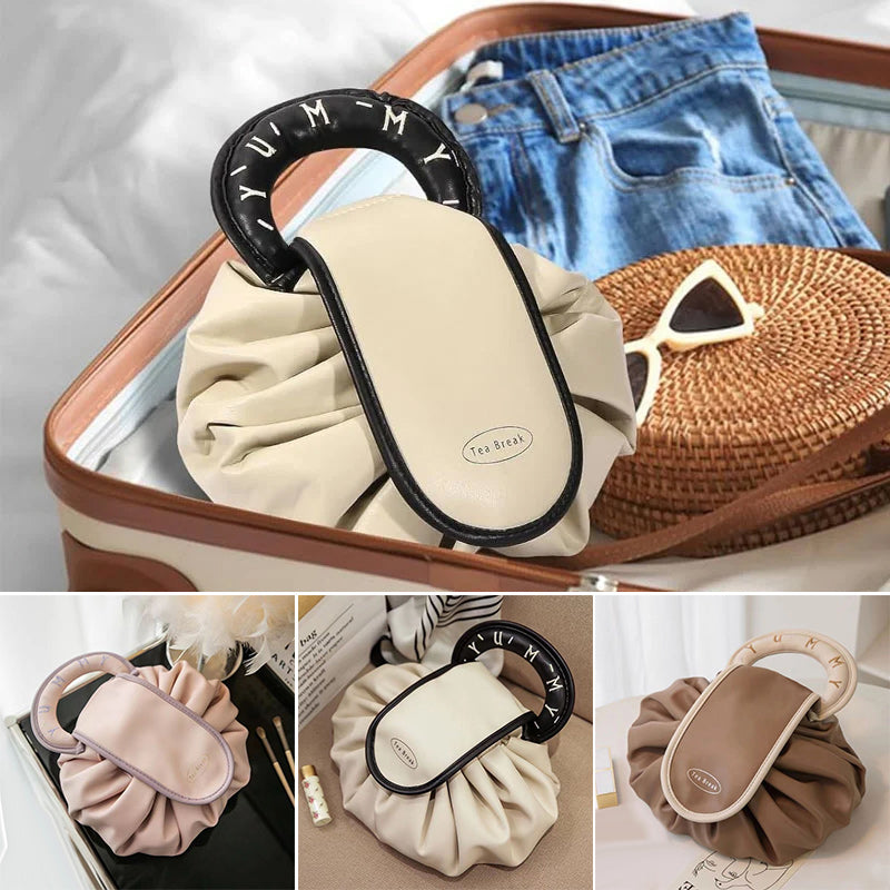 Drawstring Makeup Bag in Waterproof PU Leather