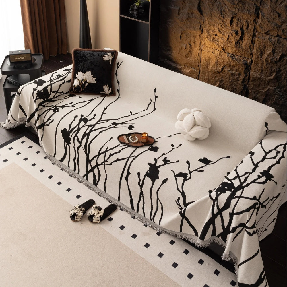 Chenille Sofa Cover with Twilight Branches Design