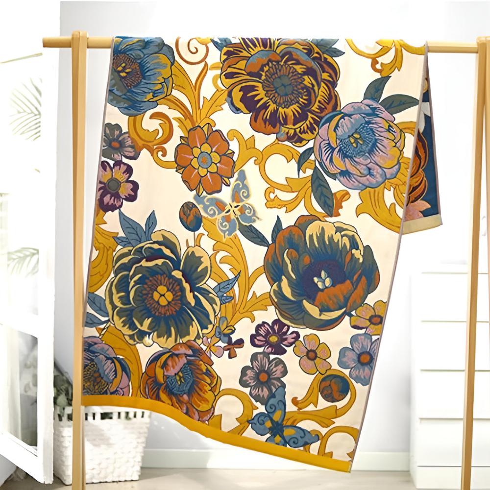 Reversible Cotton Bath Towel with Blooming Flowers Design