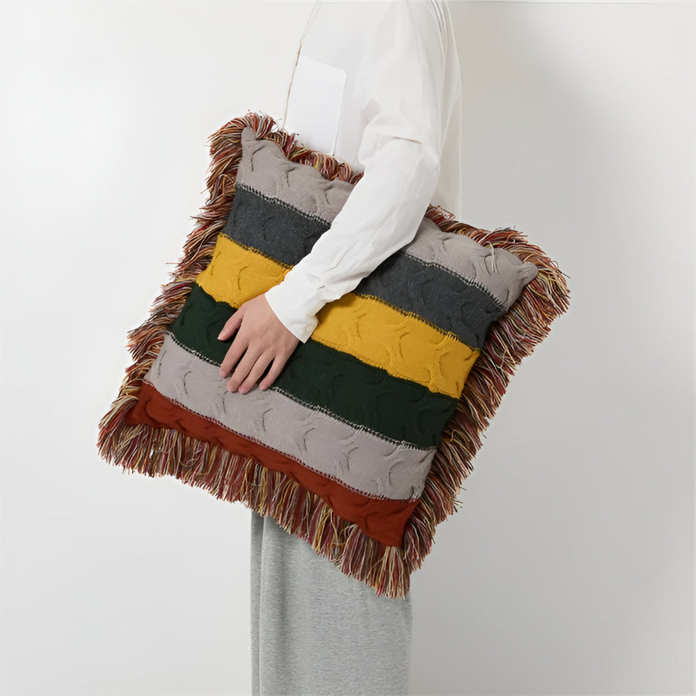 Colorful Cable Knit Cushion in Warm Autumn Hues
