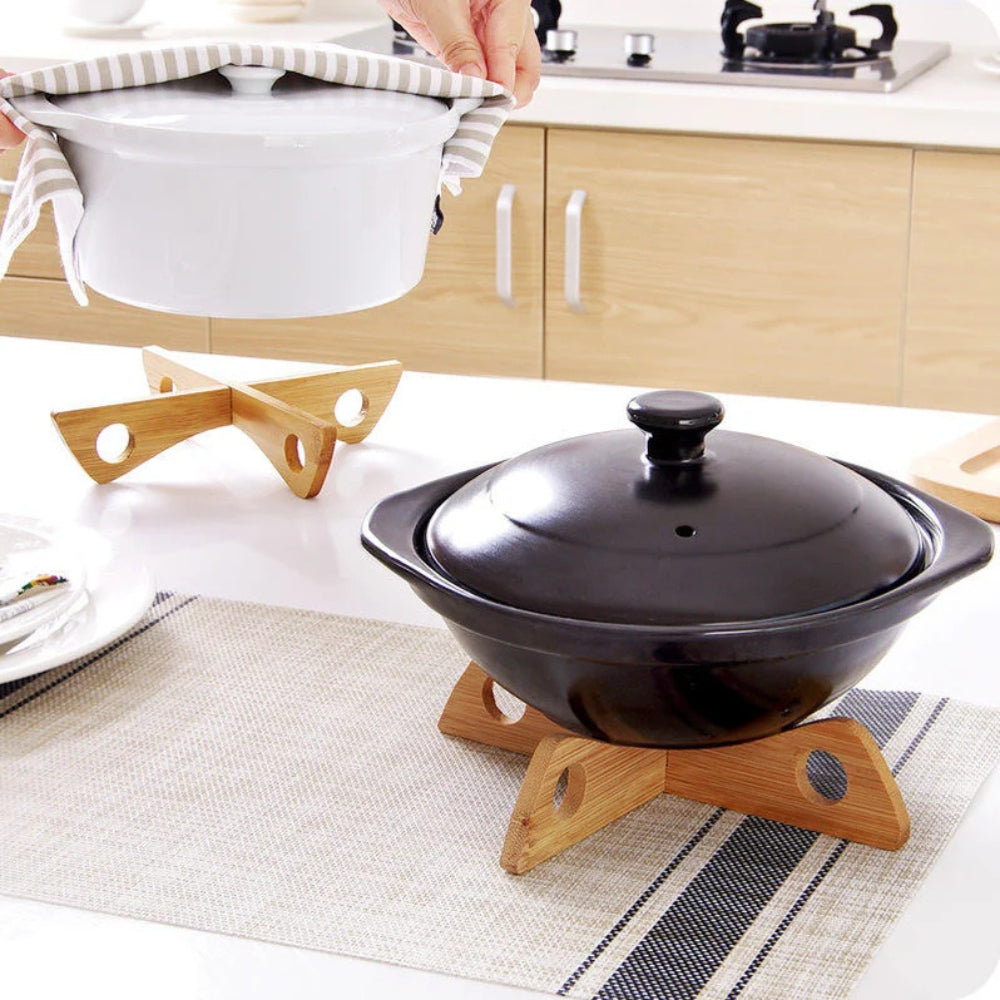 Bamboo Pot Stand and Steam Rack with Non-Slip Base