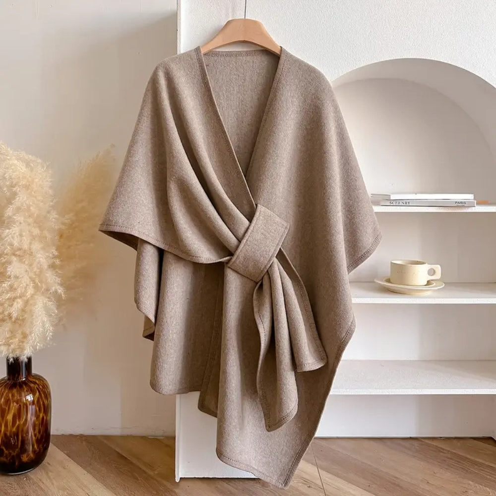 Windproof Women's Shawl Coat - Luxurious Acrylic Poncho