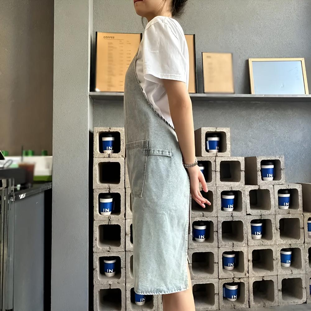 Adjustable Cross-Back Premium Denim Apron with Pockets