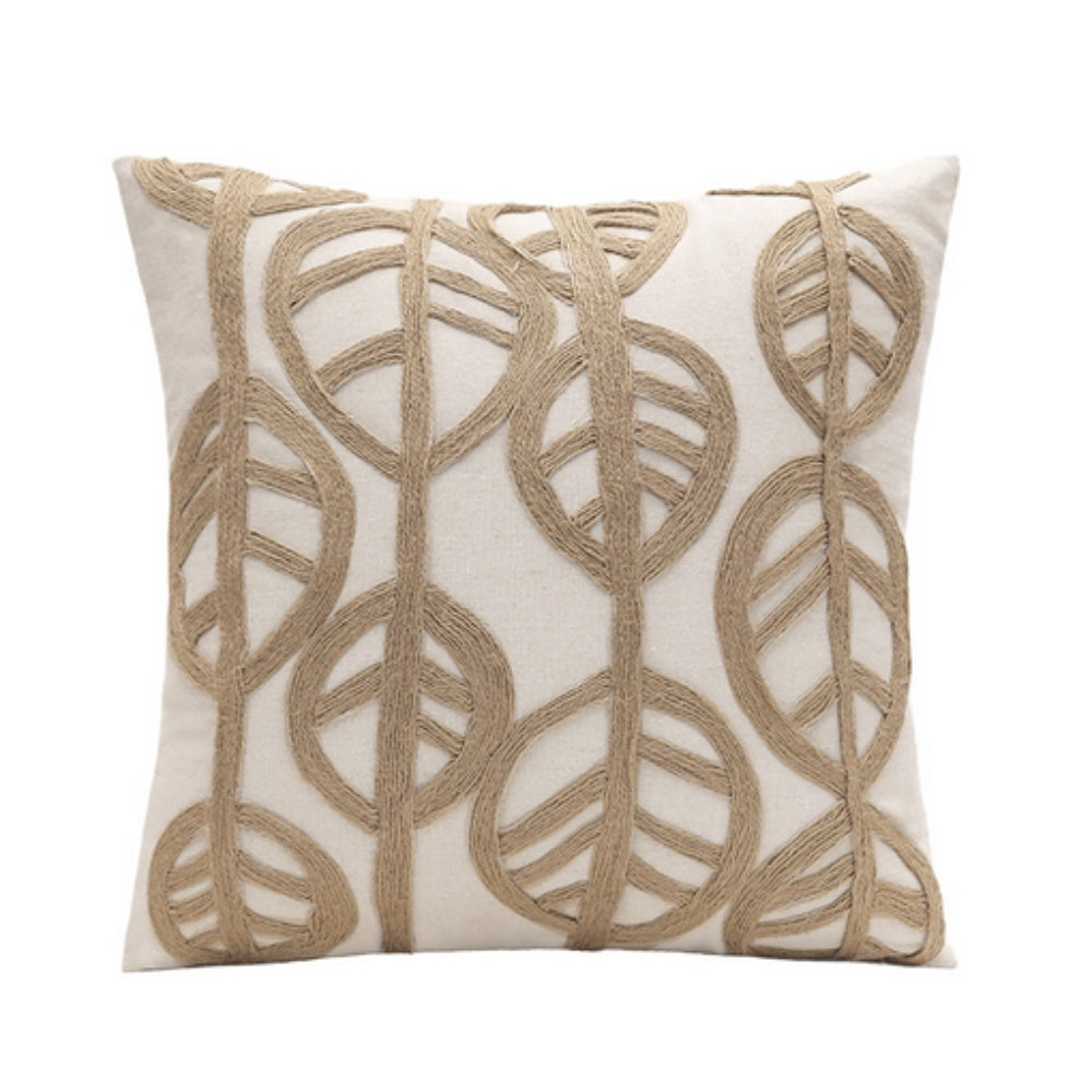 Leaf Embroidery Cotton Cushion Cover with Jute Detail