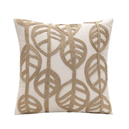 Leaf Embroidery Cotton Cushion Cover with Jute Detail