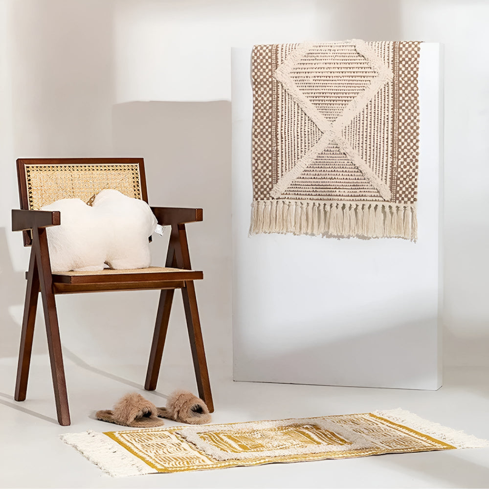 Moroccan-Inspired Beige Textured Fringe Tassel Rug