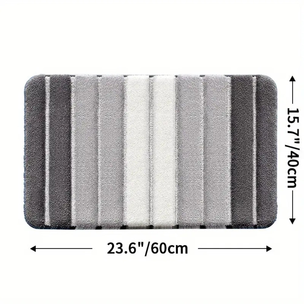 Ultra-Soft Striped Absorbent Bath Mat with Non-Slip Backing