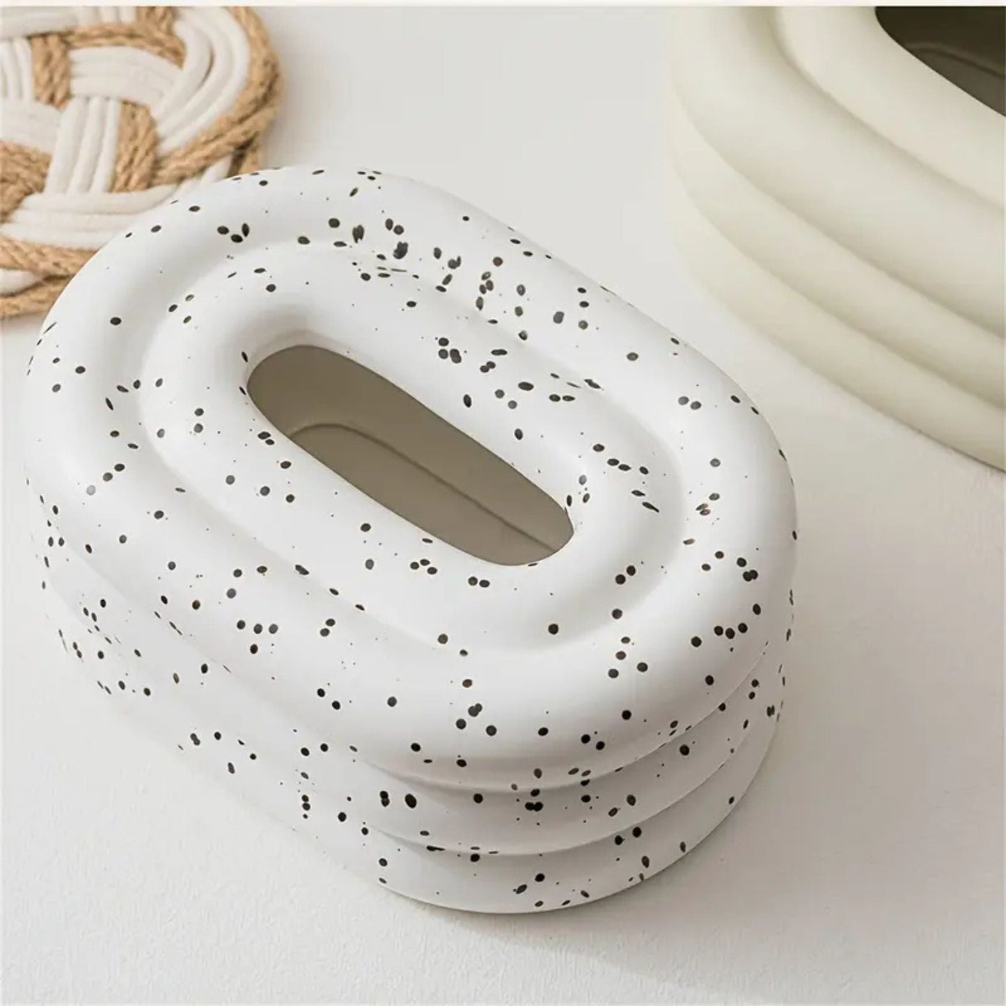 Lustre Ceramic Tissue Box with Wind Ring Design